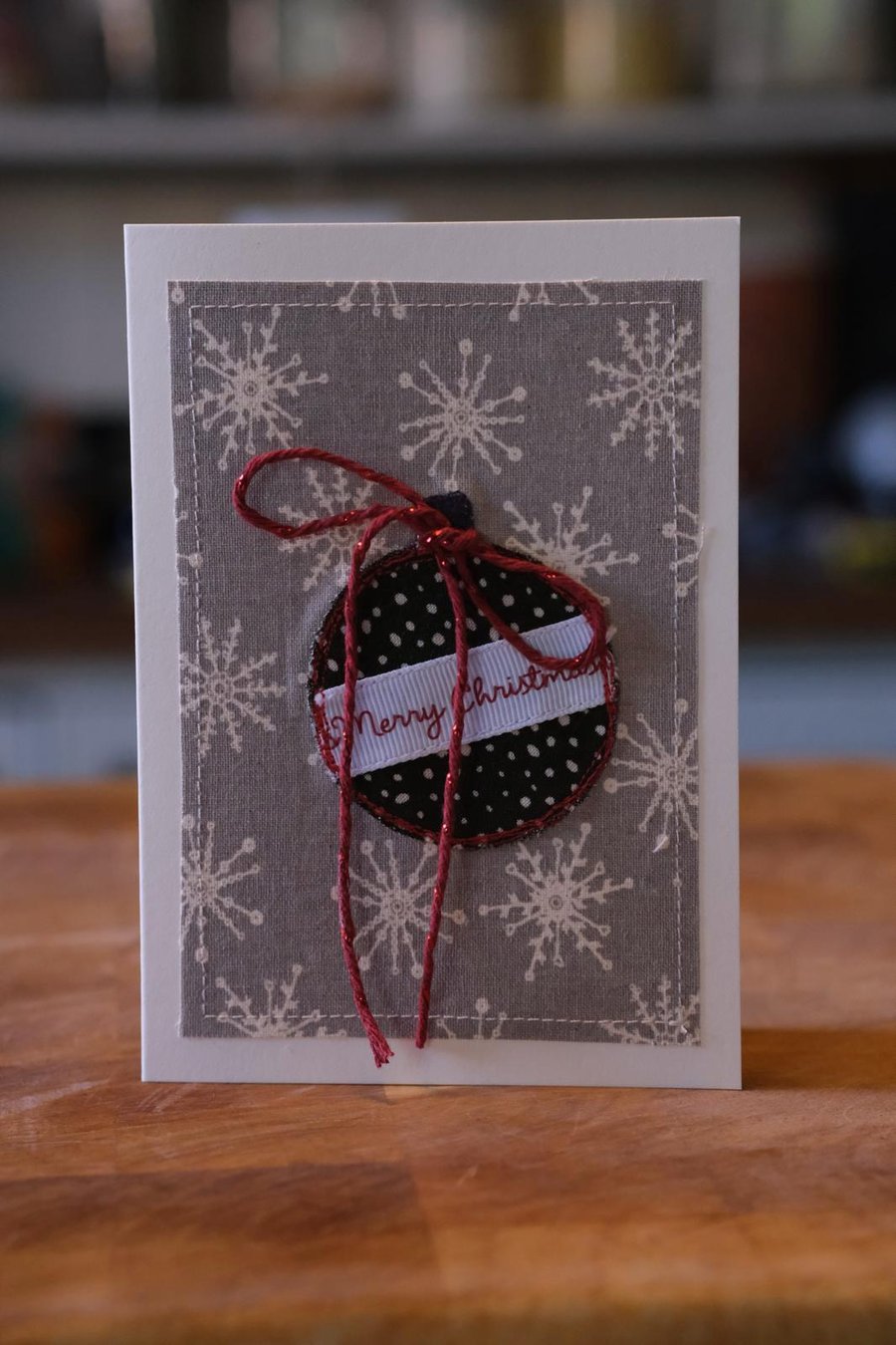 Fabric bauble Christmas card