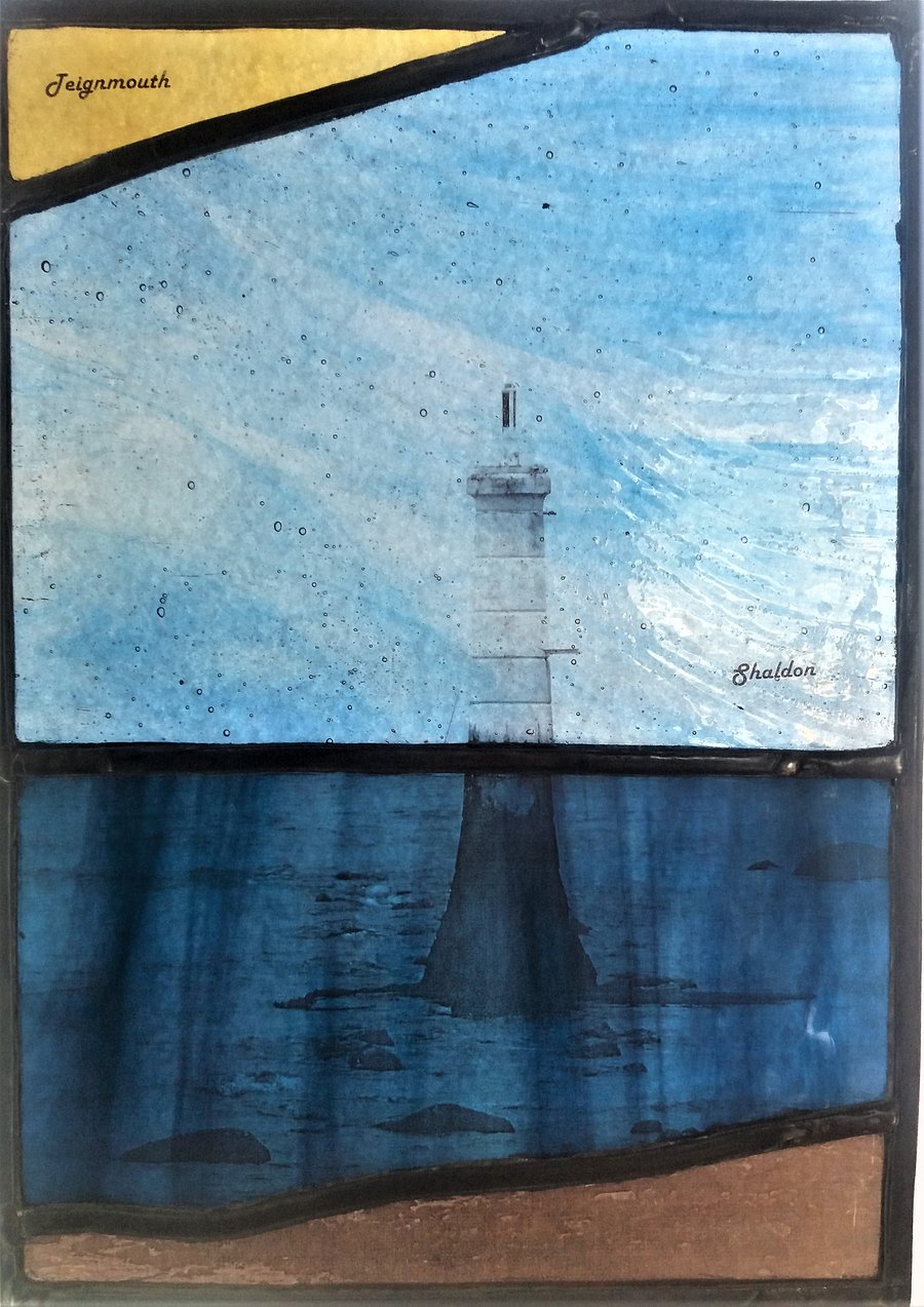 Contemporary Stained Glass - Lighthouse Harbour Marker: sea and sky 