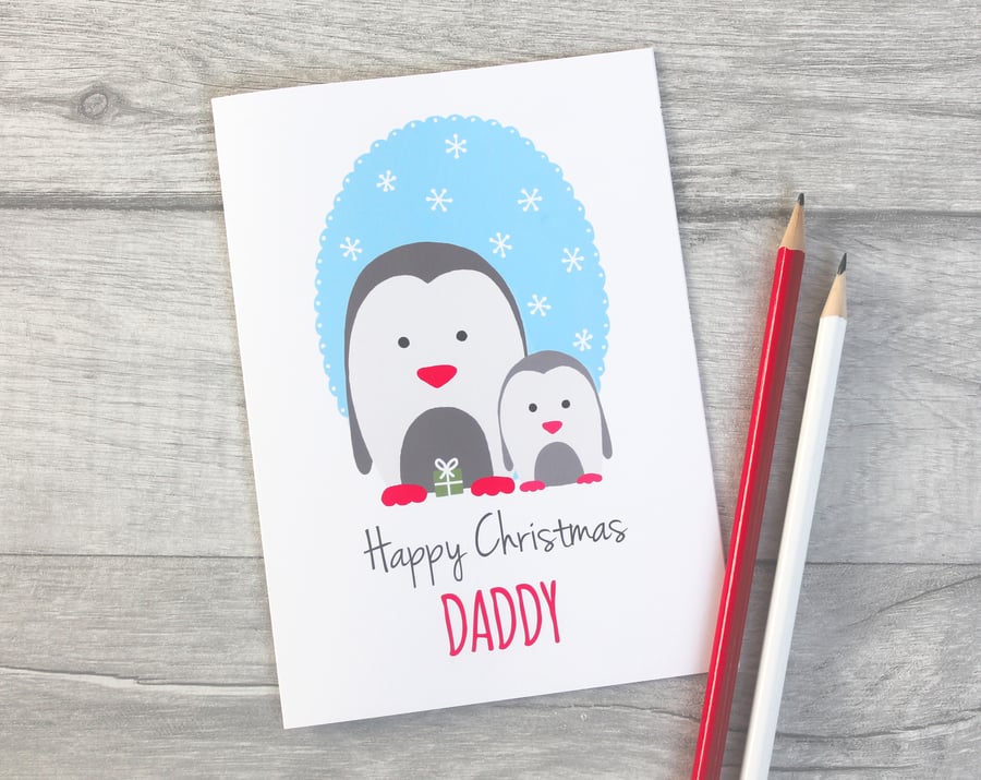 Penguin Christmas Card from Child - Cute Penguin Christmas Card for Daddy, Mummy