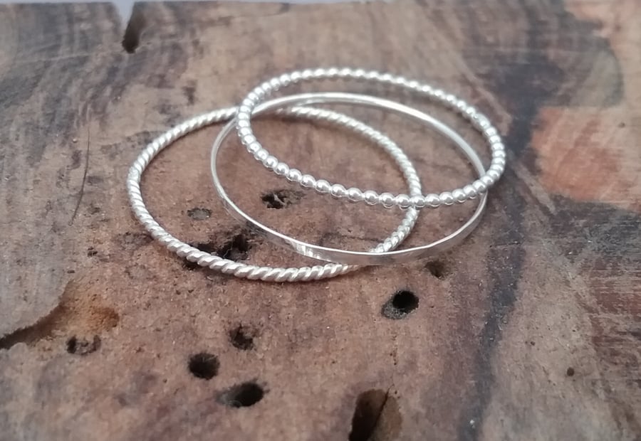 Dainty Sterling Silver Stacking Rings Set Of 3
