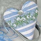 SNOWDROP HEART - with lavender or wool - fabric heart decoration - blue