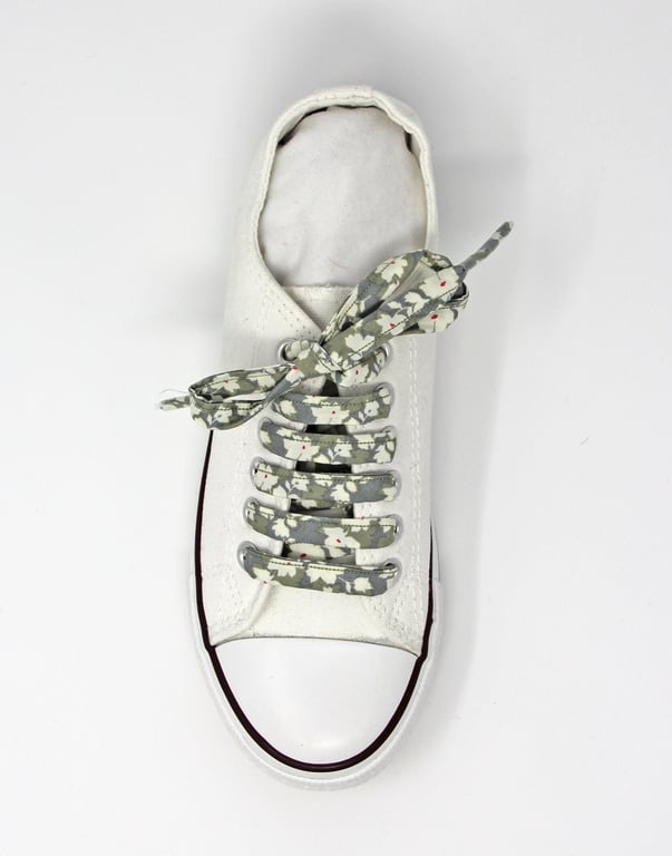 Olive Grey Floral Shoelaces, Also in Pink, Turquoise, Navy, 