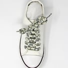 Olive Grey Floral Shoelaces, Also in Pink, Turquoise, Navy, 