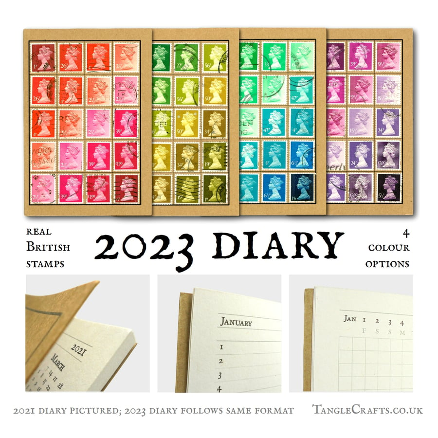 2023 British Stamp Diary, choice of ombre colours, pocket size, month to view A6