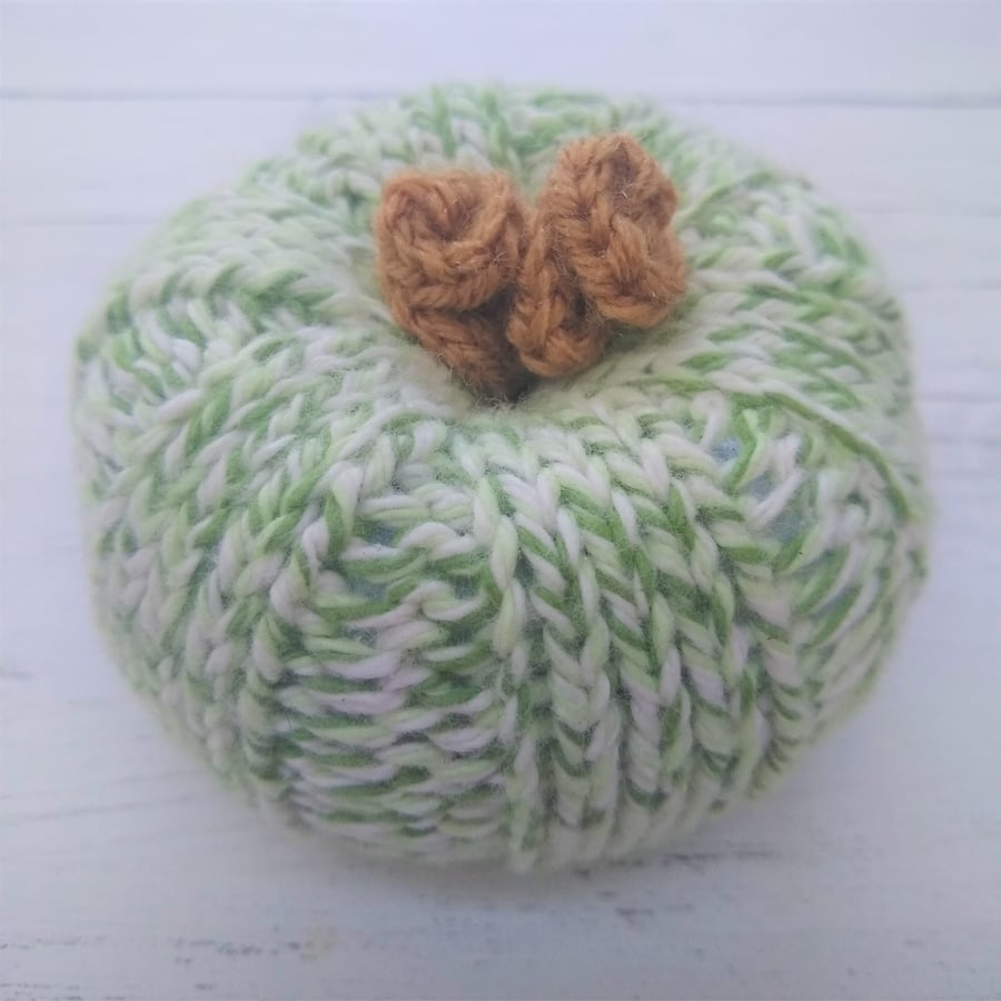 Green Speckled Knitted Pumpkin Halloween and Autumnal Decoration