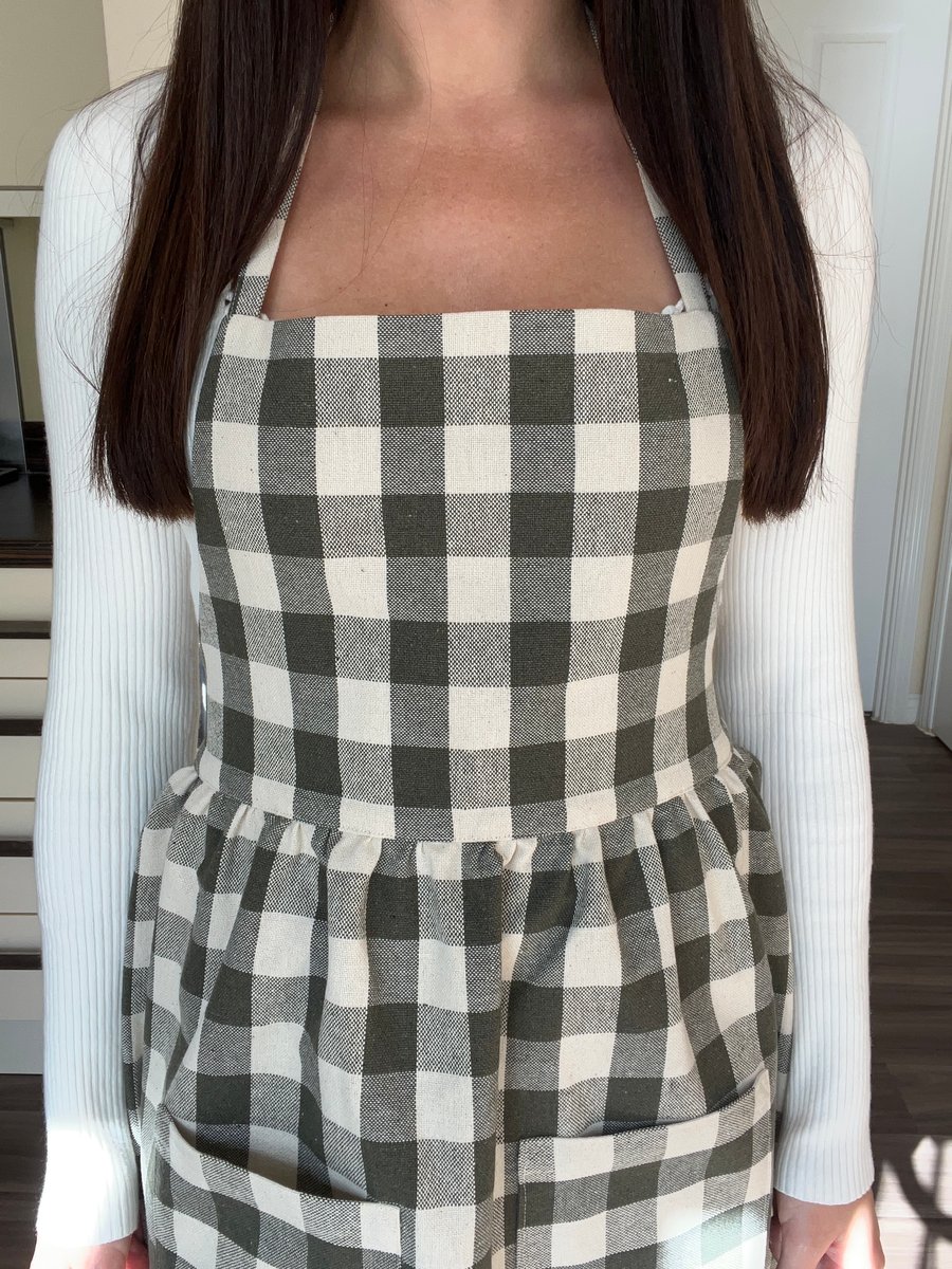 Handmade Green Gingham Cotton Apron