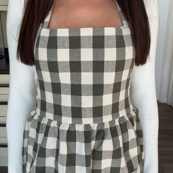 Handmade Green Gingham Cotton Apron