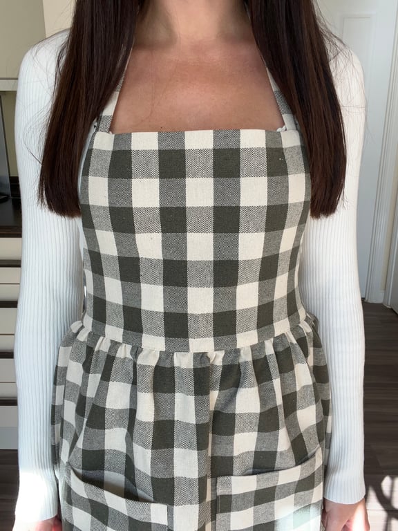 Handmade Green Gingham Cotton Apron