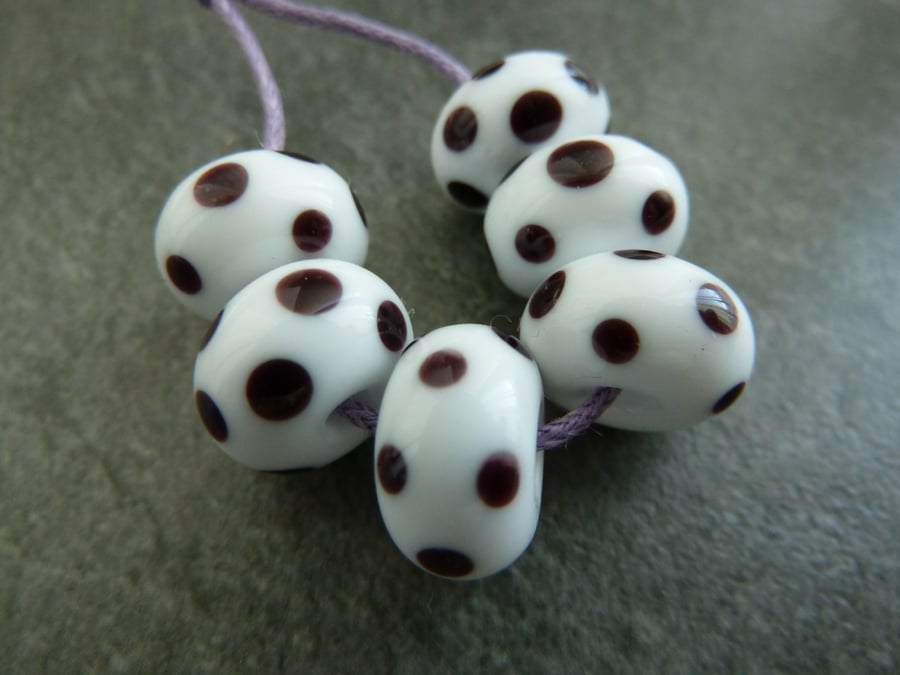 white and black spot lampwork glass beads 