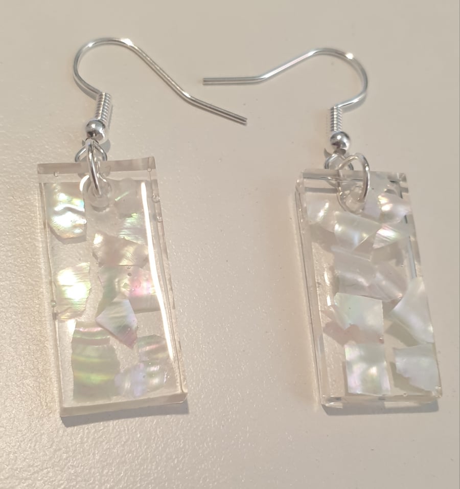Rectangle mother of pearl resin earrings