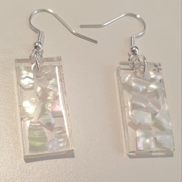 Rectangle mother of pearl resin earrings