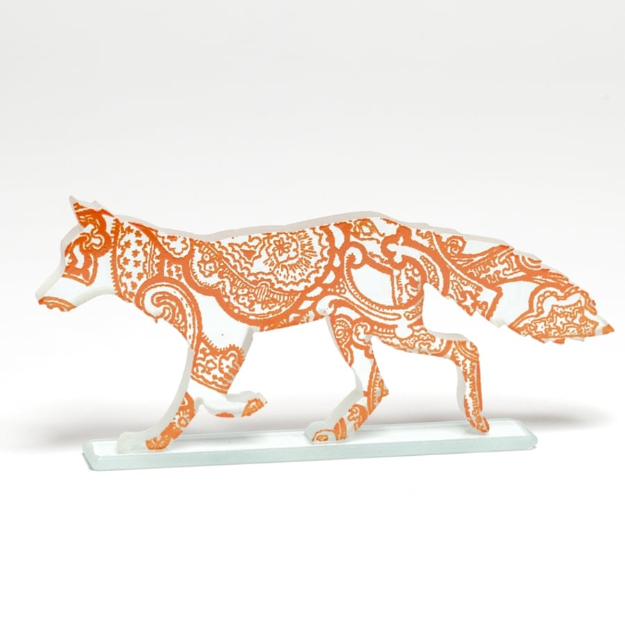 Fox Glass Sculpture with Paisley Pattern