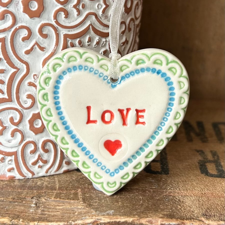 Small Ceramic heart decoration LOVE