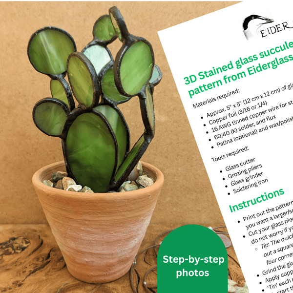 Stained Glass Pattern for 3D Cactus Succulent, Tutorial, PDF Digital File