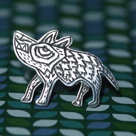 Wolf Lapel Pin - handmade sterling silver pin badge