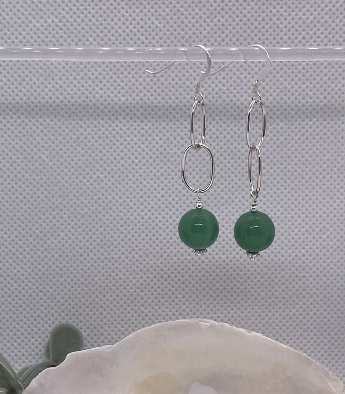 Green Aventurine and sterling silver drop earrings