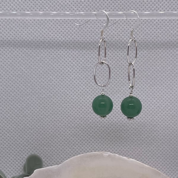 Green Aventurine and sterling silver drop earrings