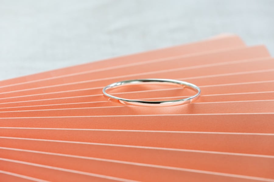 Solid sterling silver bangle, oval shaped chunky bangle