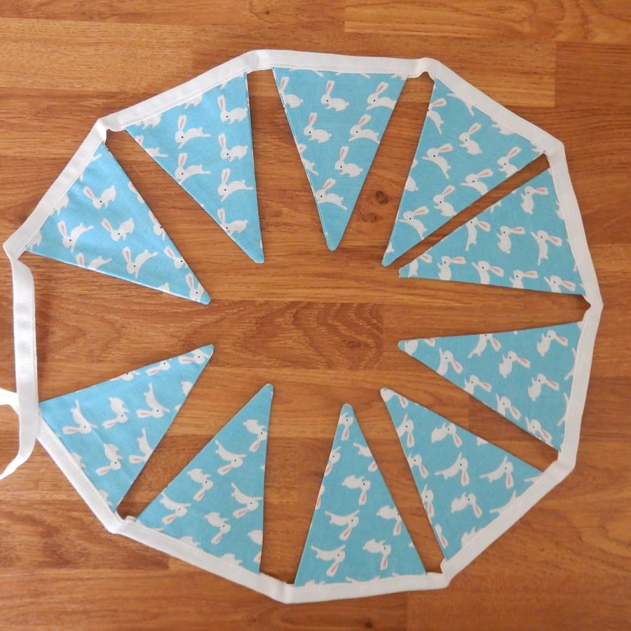 Mini bunting white rabbits on blue for Easter or nursery