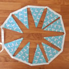 Mini bunting white rabbits on blue for Easter or nursery