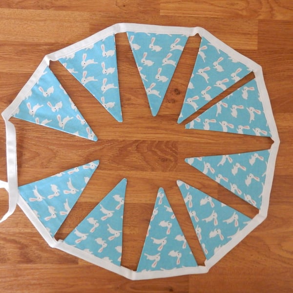 Mini bunting white rabbits on blue for Easter or nursery