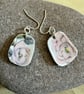 vintage upcycled crockery pink rose earrings