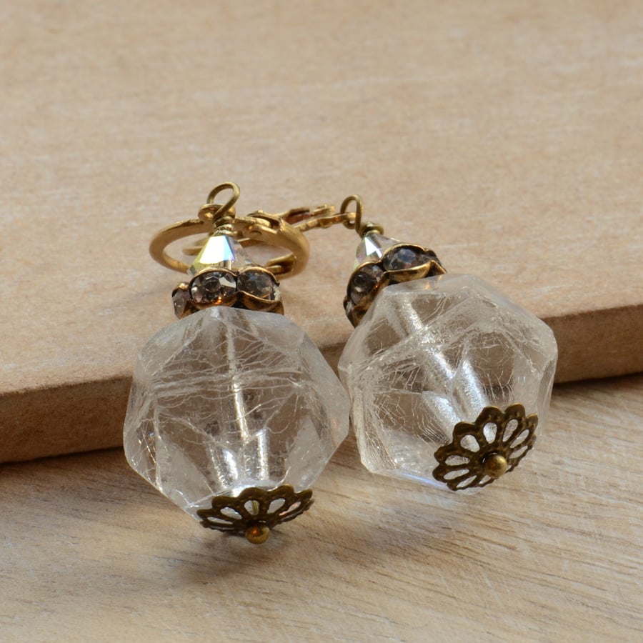 Czech Crystal Rock, Diamante & Swarovski Crystal Earrings with Brass Earwires
