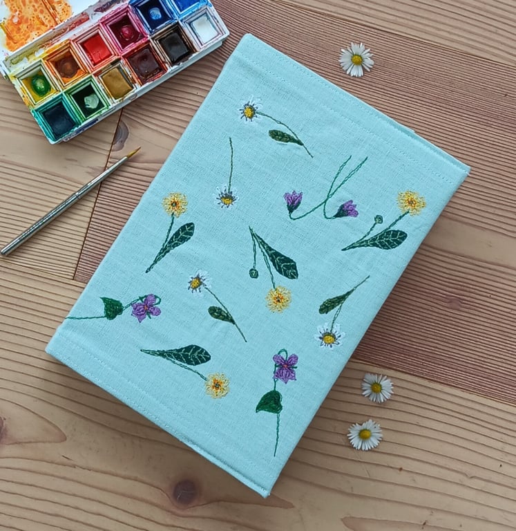 Sketchbook with Embroidered Flowers Fabric Cover