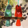 Fused glass Love Birds - Pale Aquamarine & Orange