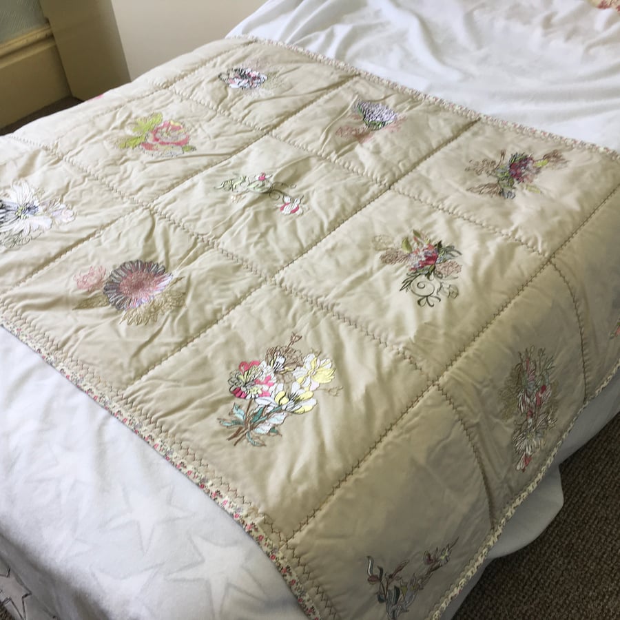A Delicate Design. Flowers for a Lady. Lap Quilt, Bed or Couch Throw as Decor.