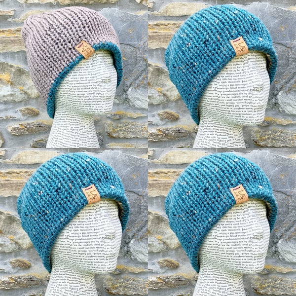 Reversible Alpaca Tweed Hat. Knitted Hat. Woolly Hat. Wool Hat. Woollen Hat.