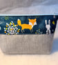 Fox and rabbits - Small zipped pouch for makeup, shaving kit, medication etc...