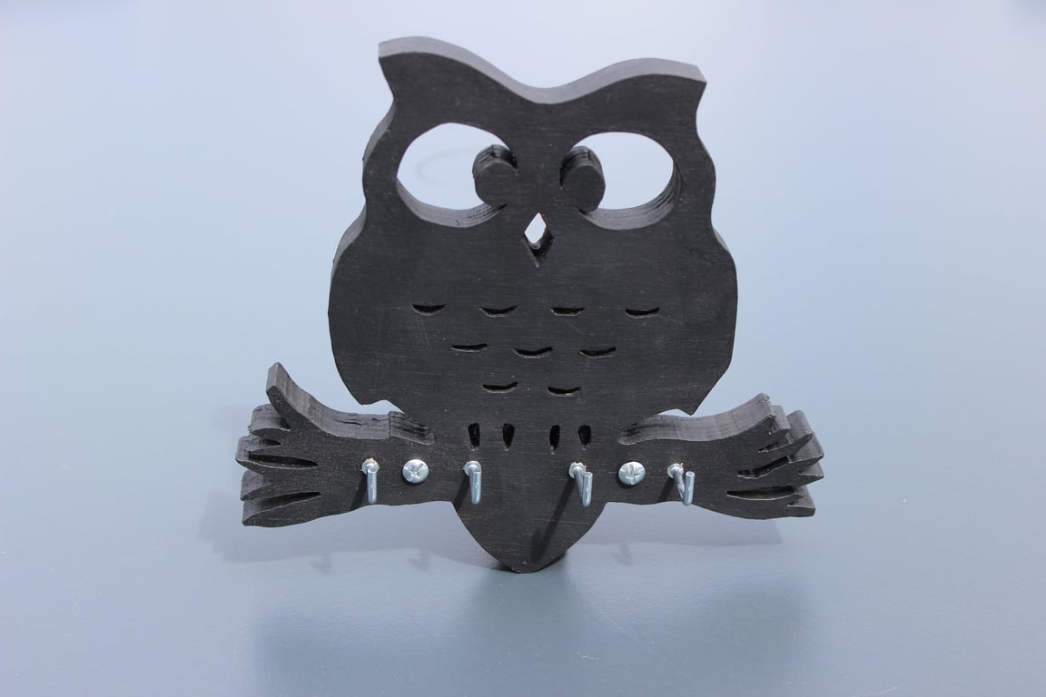 Wooden Owl Wall-Mounted Key Rack – Pine with Brass Hooks