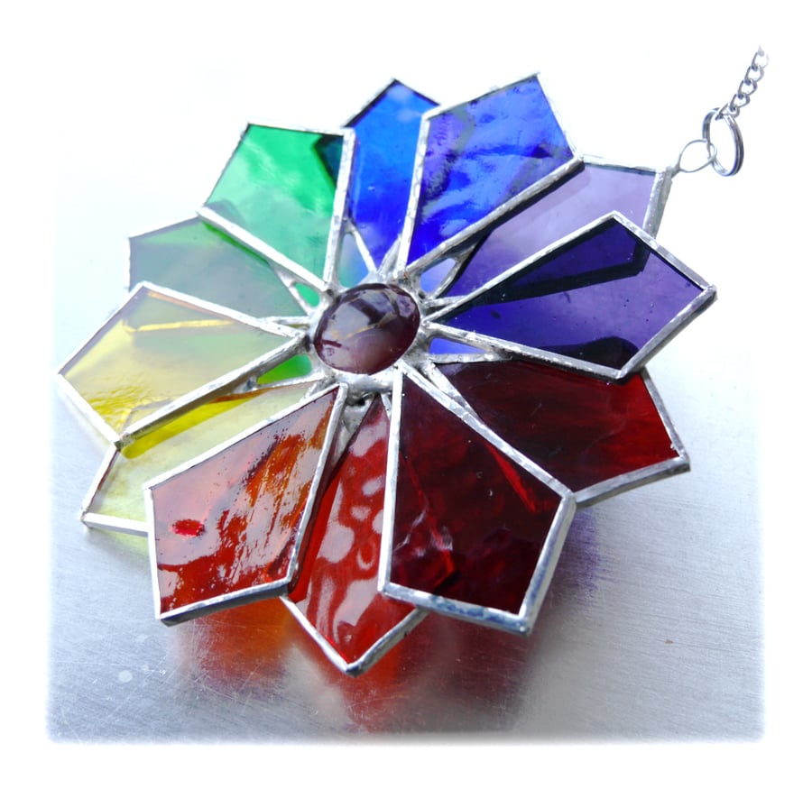 Rainbow Windmill Stained Glass Suncatcher Abstract 