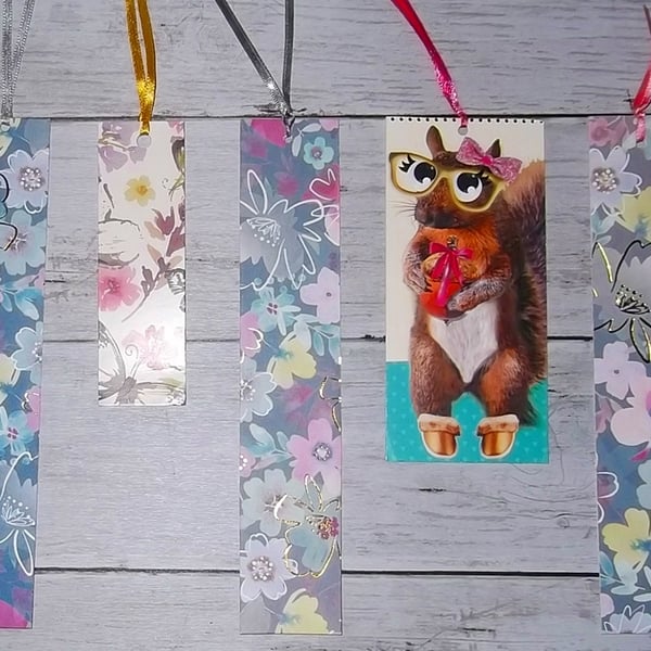 Bookmarks Handmade bundle of 5 Card Floral with ribbon