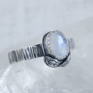 Size N Sterling Silver Oval Moonstone Woodland Leaf Ring No.2 