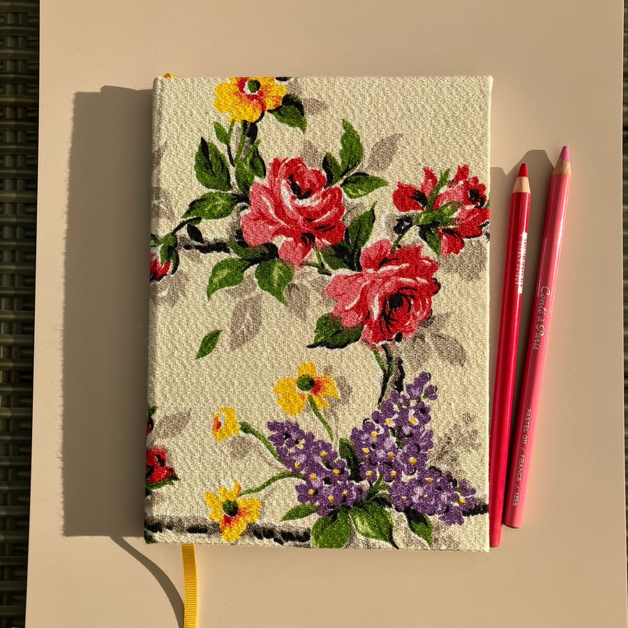 Handmade A5 Hardcover Journal Sketchbook made with Floral 1950's Vintage Fabric