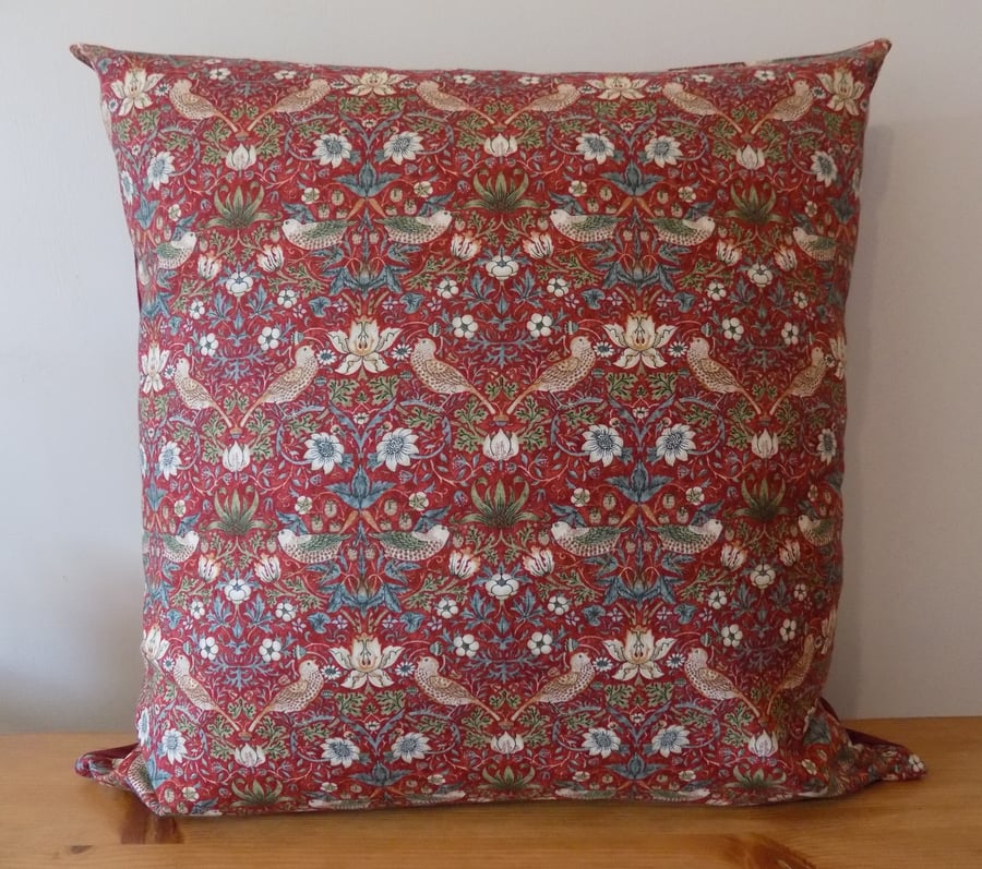 William Morris Cushion Cover, Strawberry Thief Throw Pillow, Birds Cotton Fabric