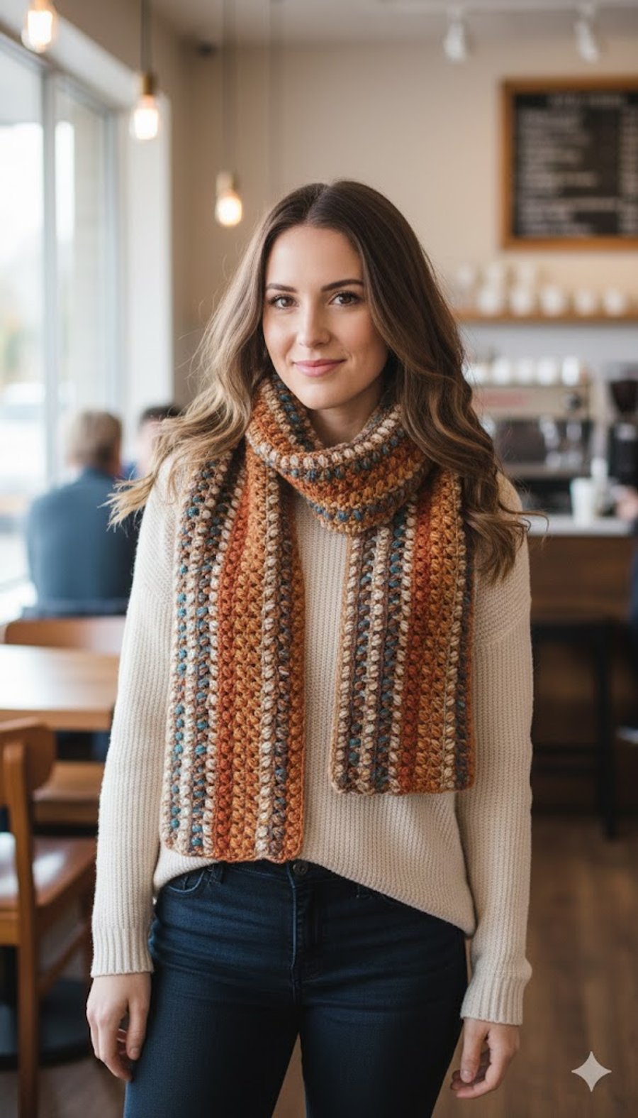 Handmade Crochet Scarf Chunky Boho Winter Wrap Autumn Earth Tones Rust Gold