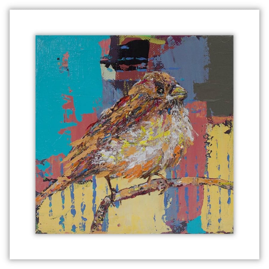Original impasto painting - sparrow - British wildlife - ready to hang - bird