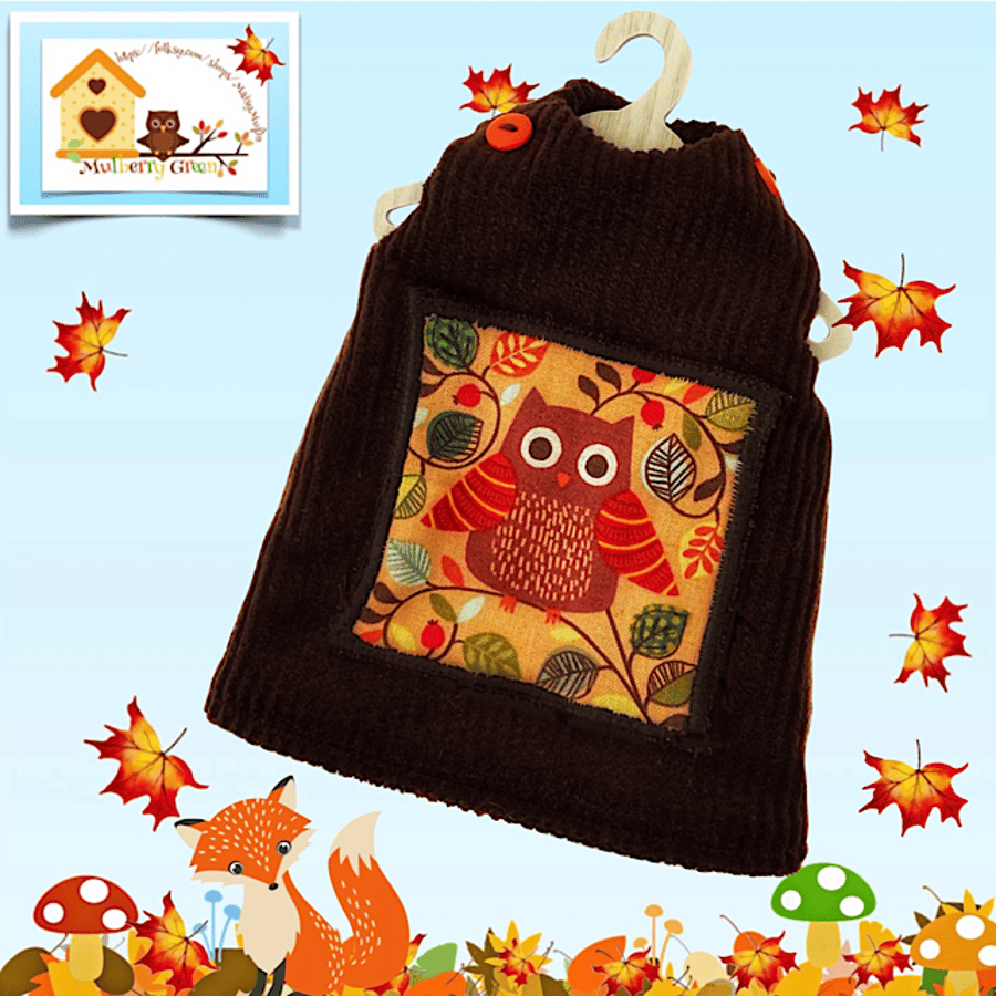 Reserved for Connor - Corduroy Owl Pinafore Dress 