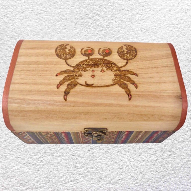Crab Decorated Wooden Trinket Keepsake Box 20cm