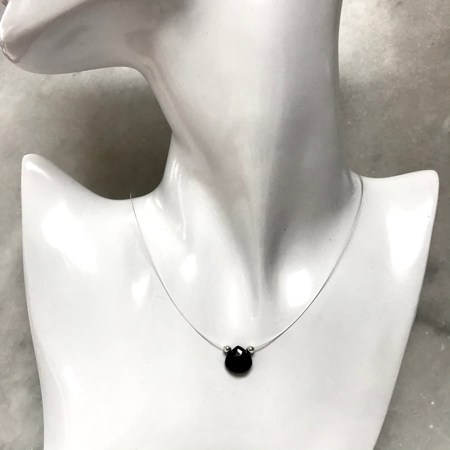 Black faceted heart spinel gemstone necklace, anniversary, special gift