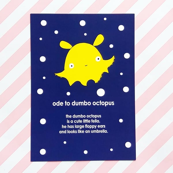 dumbo octopus a6 postcard & envelope - poem postcard 