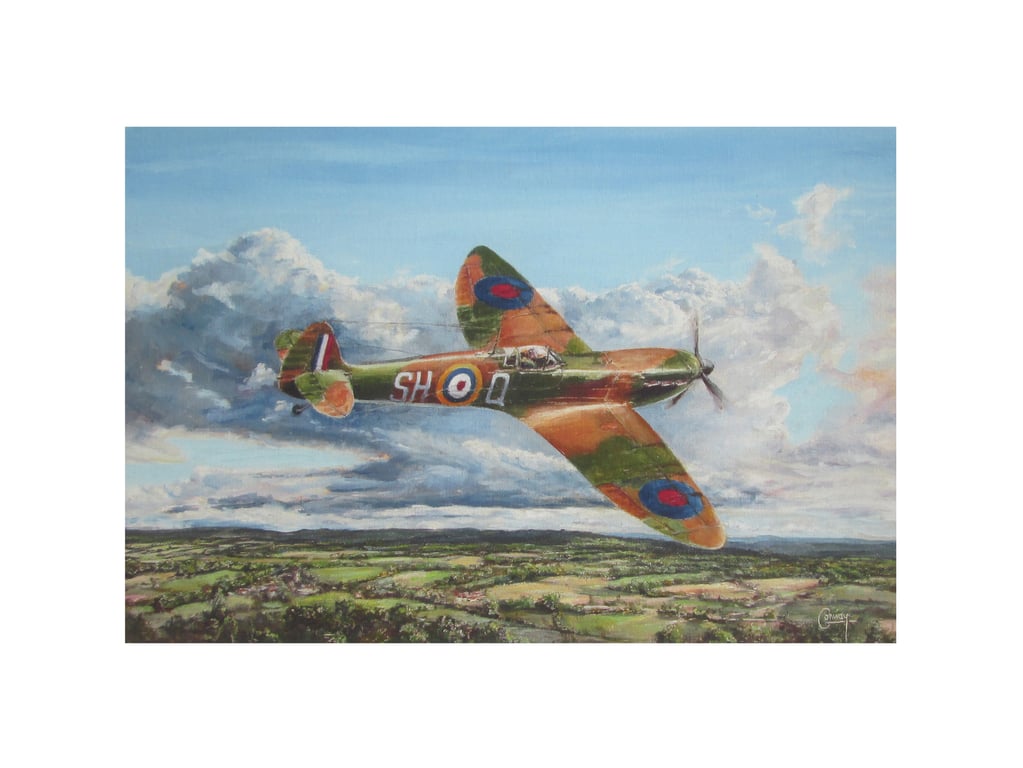 SPITFIRE Aeroplane Art Print- WW2 Battle of Britain- Original Aviation Artwork
