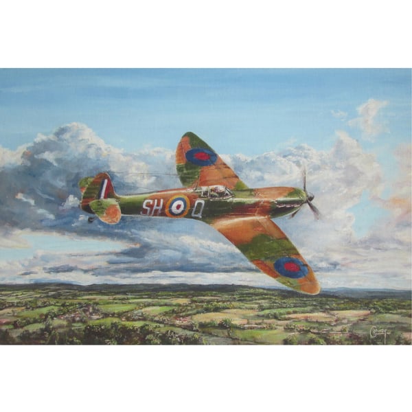 SPITFIRE Aeroplane Art Print- WW2 Battle of Britain- Original Aviation Artwork