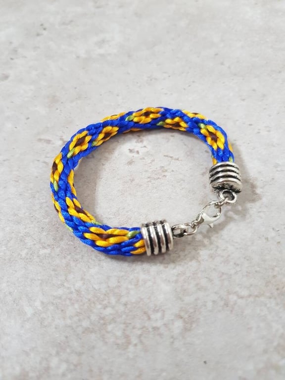 Sunflower Bracelet, Blue and yellow flowers, Braided Hippie Jewelry