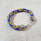 Sunflower Bracelet, Blue and yellow flowers, Braided Hippie Jewelry