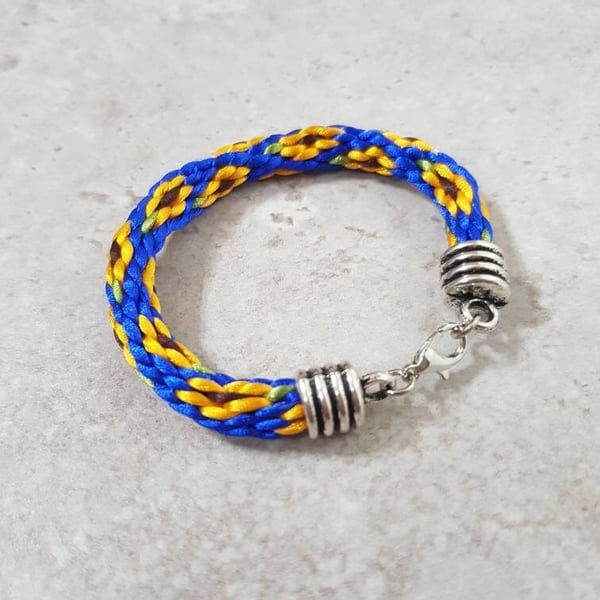 Sunflower Bracelet, Blue and yellow flowers, Braided Hippie Jewelry