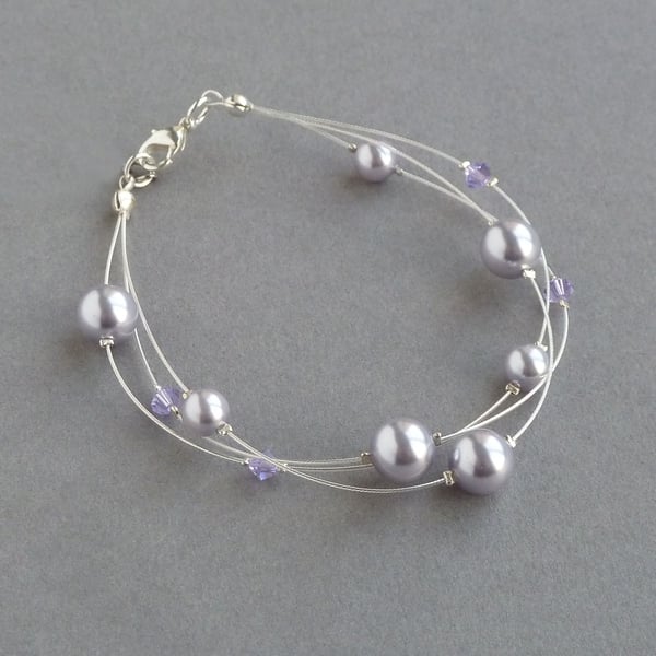 Lavender Floating Pearl Bracelet - Lilac Bridesmaids Gifts - Bridal Jewellery